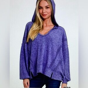 Zenana Marlin (blue) Balloon Sleeve Brushed Hacci Hoodie